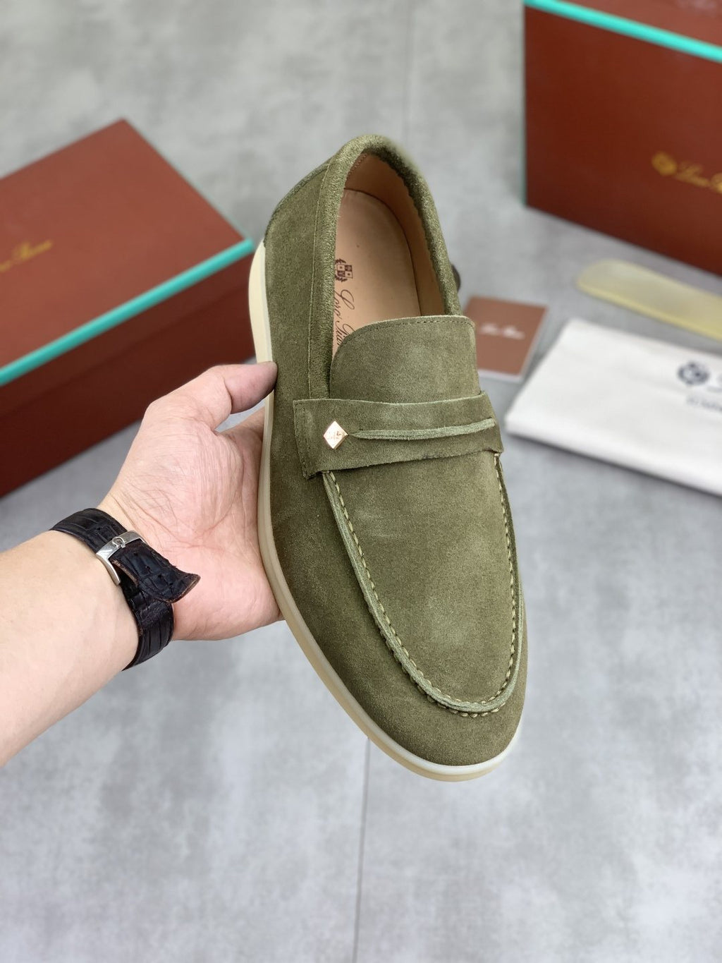 Loro Piana Textured Apron-Toe Loafers